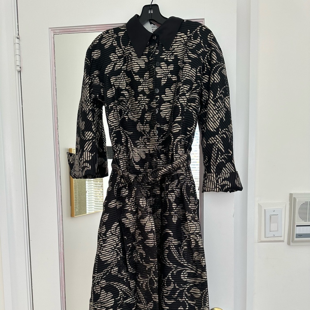 Teri Jon metallic jacquard organza Midi Shirt Dress, NWT, size 4 (can fit a 6/8)